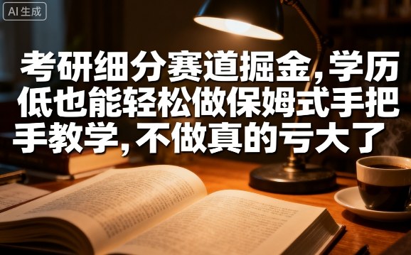 考研细分赛道掘金，日入1k+，学历低也能轻松做保姆式手把手教学，不做真的亏大了【揭秘】-知芽创业社