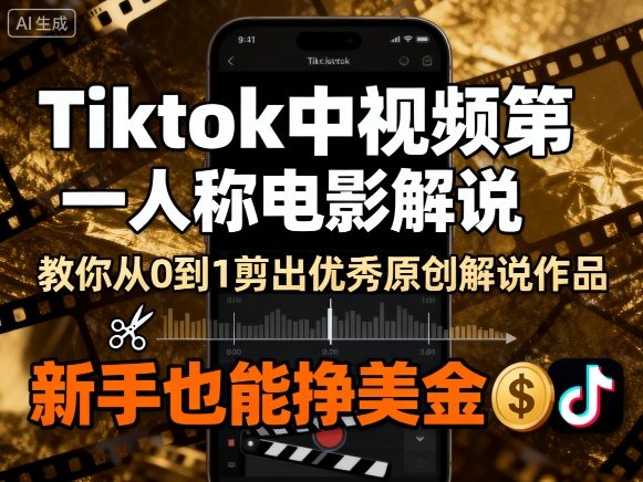Tiktok中视频第一人称电影解说，教你从0到1剪出一个优秀的原创解说作品，新手也能挣美金-知芽创业社
