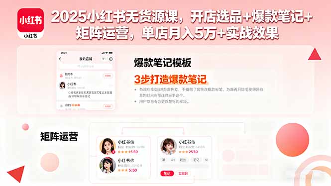 2025小红书无货源课，开店选品+爆款笔记+矩阵运营，单店月入5万+实战效果-知芽创业社