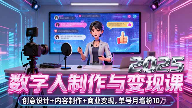 2025数字人制作与变现课，创意设计+内容制作+商业变现，单号月增粉10万+-知芽创业社