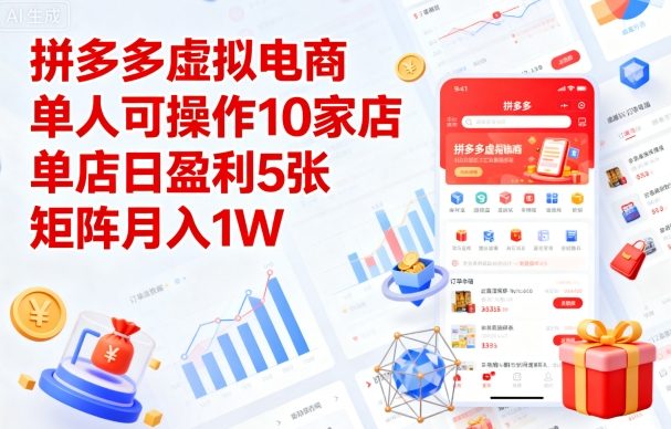 拼多多虚拟电商,单人可操作10家店,单店日盈利5张,矩阵月入1W+【揭秘】-知芽创业社