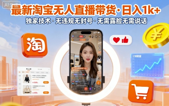 最新淘宝无人直播带货，日入1k+，独家技术，无违规无封号，无需露脸无需说话【揭秘】-知芽创业社