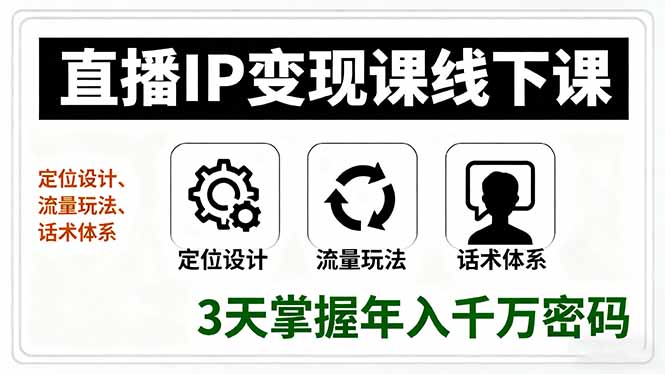 直播IP变现课线下课，定位设计、流量玩法、话术体系，3天掌握年入千万密码-知芽创业社