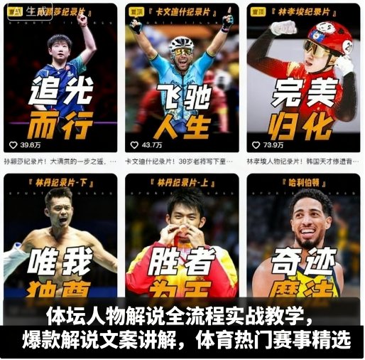 体坛人物解说全流程实战教学，爆款解说文案讲解，体育热门赛事精选-知芽创业社