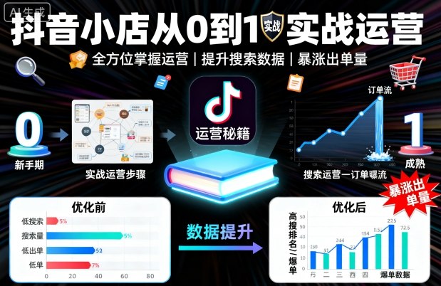 抖音小店从0到1实战运营，帮你全方位掌握小店运营，提升搜索数据与出单量-知芽创业社