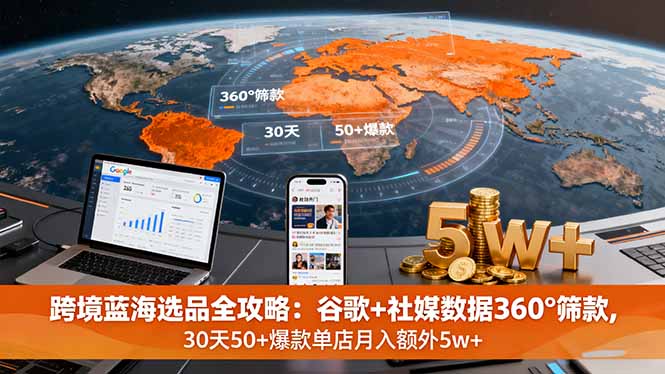 跨境蓝海选品全攻略：谷歌+社媒数据360°筛款,30天50+爆款单店月入额外5w+-知芽创业社