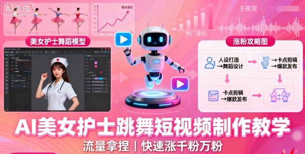 AI美女护士跳舞短视频制作教学，流量拿捏，快速涨千粉万粉【提示词+视频教程】-知芽创业社