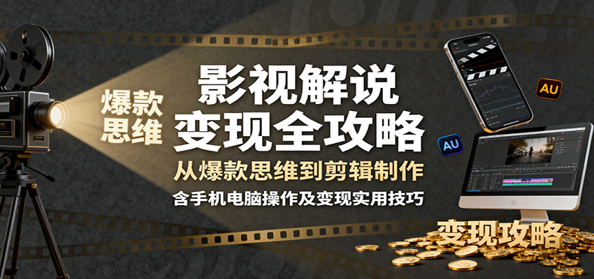 影视解说变现全攻略：从爆款思维到剪辑制作，含手机电脑操作及变现实用技巧-知芽创业社
