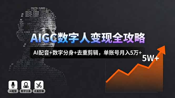 AIGC数字人变现全攻略，AI配音+数字分身+去重剪辑，单账号月入5万+-知芽创业社