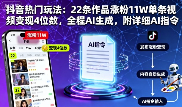 抖音热门玩法：22条作品涨粉11W单条视频变现4位数，全程AI生成，附详细AI指令-知芽创业社