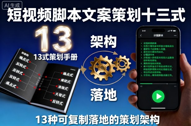 短视频脚本文案策划十三式，13种可复制落地的策划架构-知芽创业社