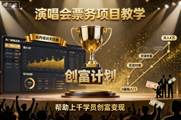 演唱会票务项目教学，业内培训天花板，帮助上千学员创富变现-知芽创业社