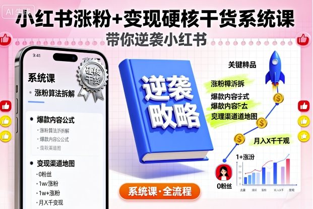 小红书涨粉+变现硬核干货系统课，带你逆袭小红书-知芽创业社