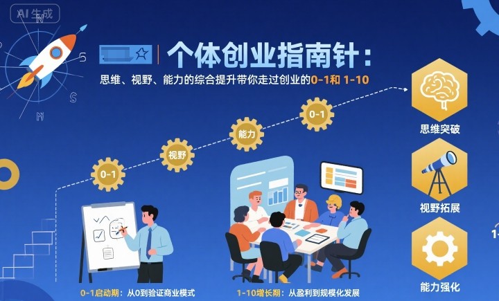 个体创业指南针，思维、视野、能力的综合提升带你走过创业的0-1和1-10【音频】-知芽创业社