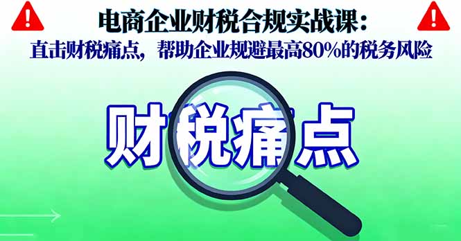 电商企业财税合规实战课，直击财税痛点，帮助企业规避最高80%的税务风险-知芽创业社