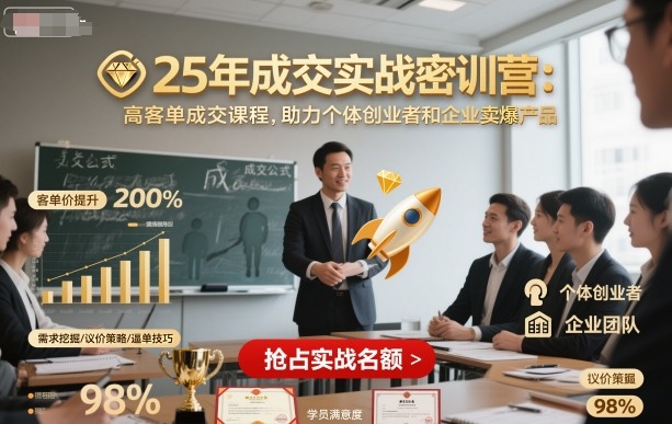 25年成交实战密训营，高客单成交课程，助力个体创业者和企业卖爆产品-知芽创业社