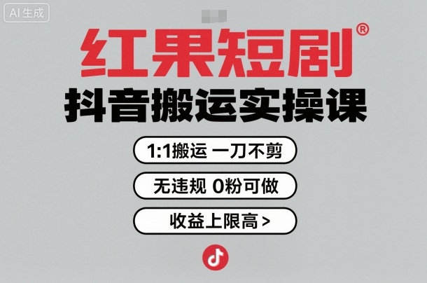 红果短剧拉新之抖音搬运实操课，1：1搬运，一刀不剪，无违规，0粉可做，收益上限高-知芽创业社