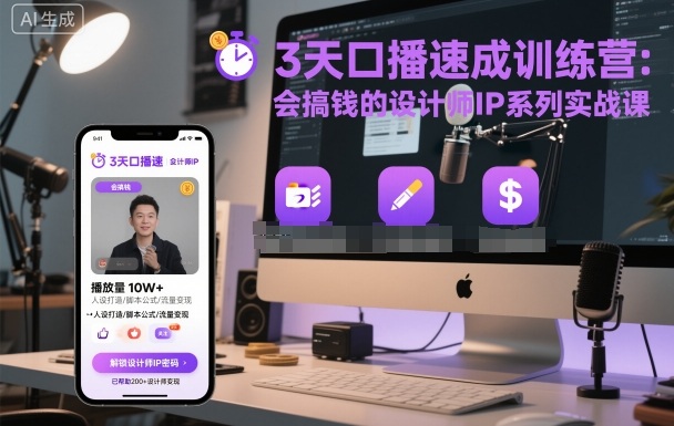 3天口播速成训练营，会搞钱的设计师IP系列实战课-知芽创业社