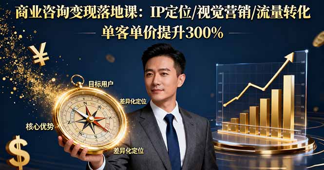 商业咨询变现落地课：IP定位/视觉营销/流量转化，单客单价提升300%-知芽创业社