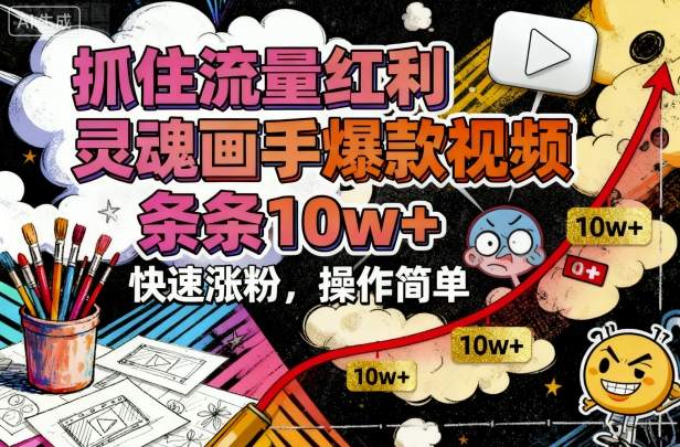 抓住流量红利，灵魂画手爆款视频，条条10w+，快速涨粉，操作简单-知芽创业社