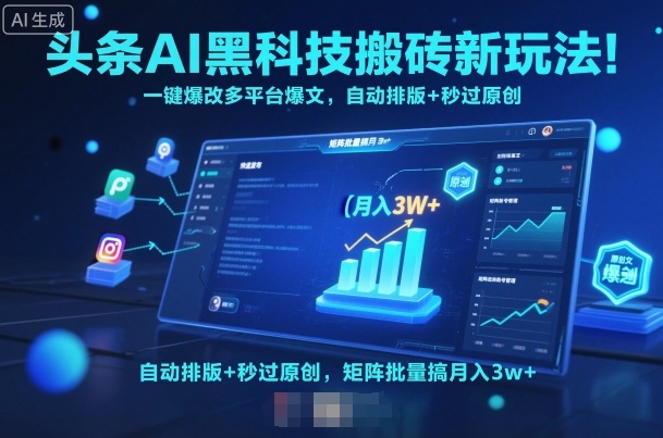 头条AI黑科技搬砖新玩法！一键爆改多平台爆文，自动排版+秒过原创，矩阵批量搞月入3w+【揭秘】-知芽创业社