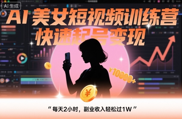 AI美女短视频训练营，快速起号变现，每天2小时，副业收入轻松过1W-知芽创业社