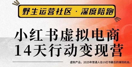 小红书虚拟电商14天变现训练营3.0，​虚拟产品，2025年普通人在小红书最后的搞钱机会-知芽创业社
