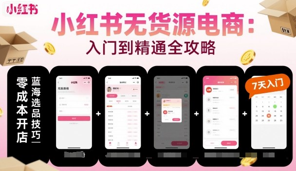 小红书无货源电商，入门到精通，开店+选品+笔记+剪辑+赛道+内容-知芽创业社