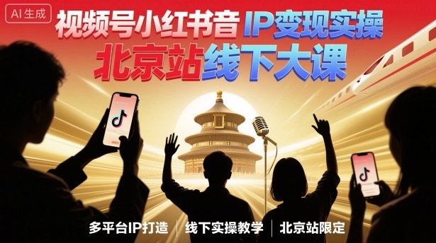 视频号小红书抖音IP变现实操北京站线下大课，40+行业短视频高变现姿势，100+IP高变现实操技术-知芽创业社