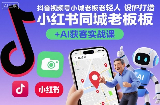 抖音视频号小红书同城老板轻人设IP打造+AI获客实战课，人设打造-算法拆解-拍摄剪辑-内容运营-AI创作-知芽创业社