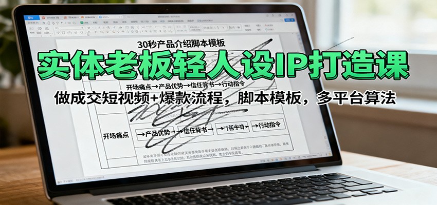 实体老板轻人设IP打造课：做成交短视频+爆款流程，脚本模板，多平台算法-知芽创业社