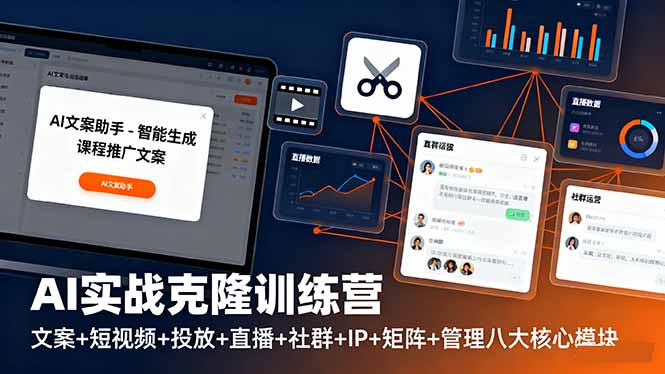 AI实战克隆训练营：文案+短视频+投放+直播+社群+IP+矩阵+管理八大核心模块-知芽创业社