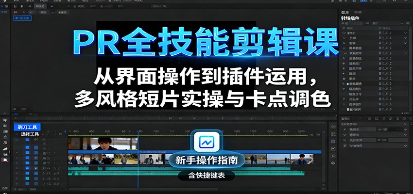 PR全技能剪辑课：从界面操作到插件运用，多风格短片实操与卡点调色-知芽创业社