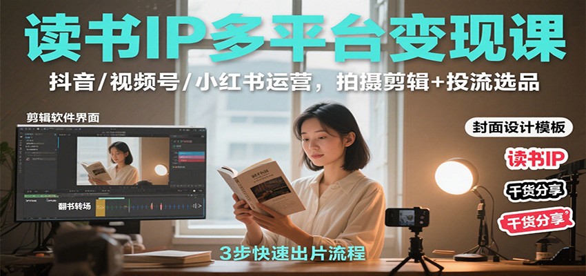 读书IP多平台变现课：抖音/视频号/小红书运营，拍摄剪辑+投流选品-知芽创业社