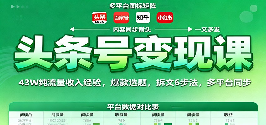 头条号变现课：43W纯流量收入经验，爆款选题，拆文6步法，多平台同步-知芽创业社