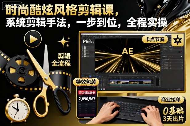 时尚酷炫风格剪辑课，系统剪辑手法，一步到位，全程实操-知芽创业社