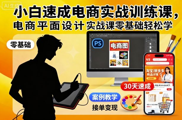 小白速成电商实战训练课，电商平面设计实战课零基础轻松学-知芽创业社