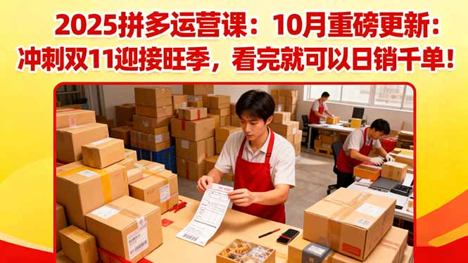 2025拼多多运营课：10月重磅更新：冲刺双11迎接旺季，看完就可以日销千单-知芽创业社