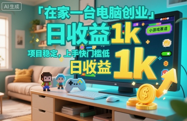 在家一台电脑创业，小游戏赛道，项目稳定，上手快门槛低，日收益1k+【揭秘】-知芽创业社