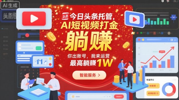 今日头条托管，AI短视频打金，你出账号，我来运营，最高躺賺1W【揭秘】-知芽创业社
