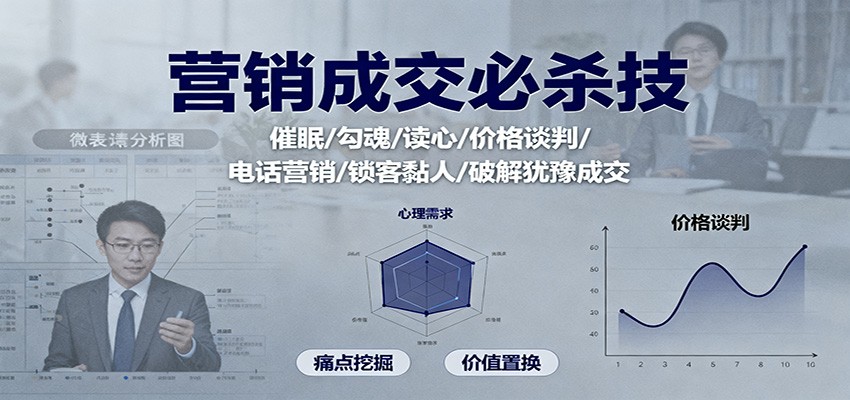 营销成交必杀技：催眠/勾魂/读心/价格谈判/电话营销/锁客黏人/破解犹豫成交-知芽创业社