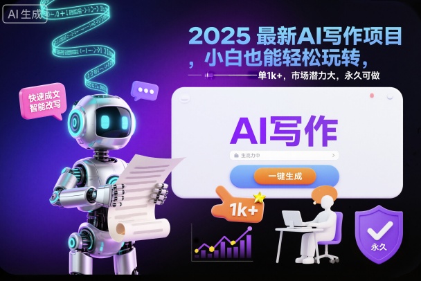 2025最新AI写作项目，小白也能轻松玩转，一单1k+，市场潜力大，永久可做-知芽创业社