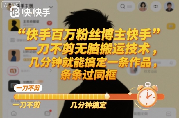 快手百万粉丝博主快手一刀不剪无脑搬运技术，几分钟就能搞定一条作品，条条过同框-知芽创业社