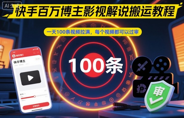快手百万博主影视解说搬运教程，一天100条视频拉满，每个视频都可以过审-知芽创业社