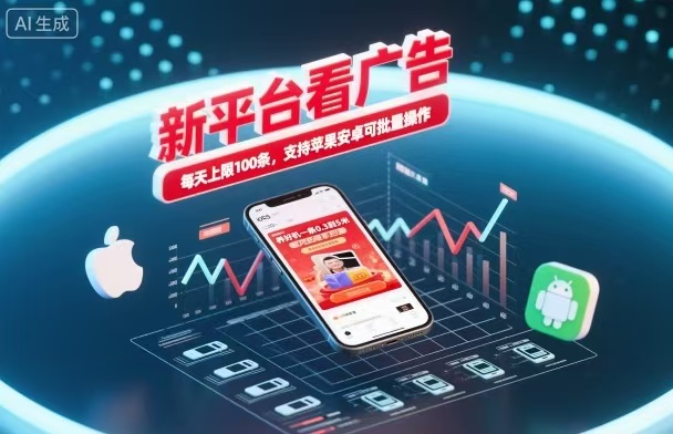新台看广告，养好机一条5毛到5块，单机日入30到100，支持苹果安卓，可批量操作。-知芽创业社