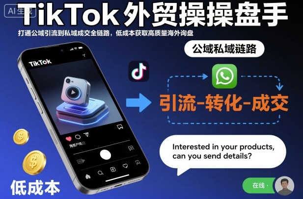 TikTok外贸操盘手，打通公域引流到私域成交全链路，低成本获取高质量海外询盘-知芽创业社