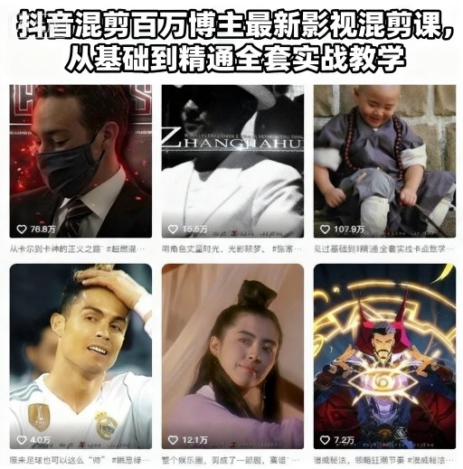 抖音混剪百万博主最新影视混剪课，从基础到精通全套实战教学(更新)-知芽创业社