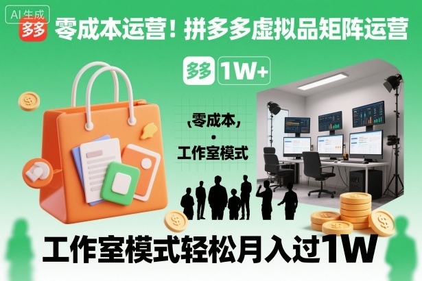 零成本运营！拼多多虚拟品矩阵运营，工作室模式轻松月入过1W-知芽创业社