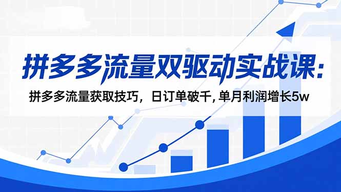 拼多多流量双驱动实战课：拼多多流量获取技巧，日订单破千,单月利润增长5w-知芽创业社