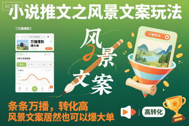 小说推文之风景文案玩法，条条万播，转化高，风景文案居然也可以爆大单！-知芽创业社